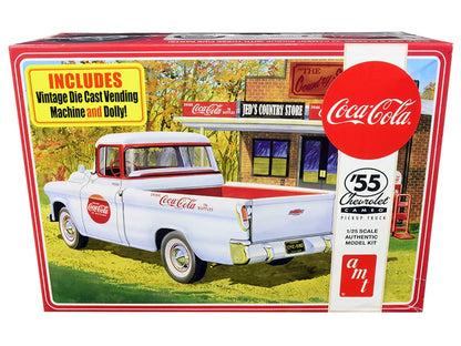 Skill 3 Model Kit 1955 Chevrolet Cameo Pickup Truck "Coca-Cola" with Vintage Vending Machine and Dolly 1/25 Scale Model by AMT  free shipping USA