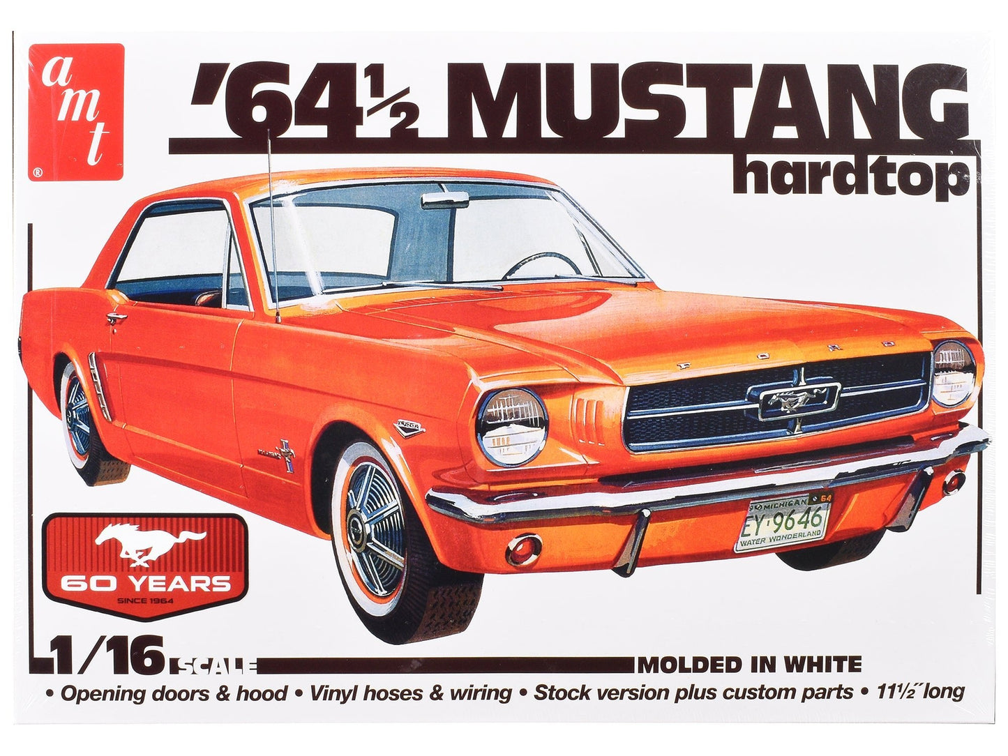 Skill 3 Model Kit 1964 1/2 Ford Mustang Coupe 60th Anniversary 1/16 Scale Model by AMT  free shipping USA