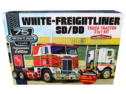 Skill 3 Model Kit White Freightliner SD/DD Truck Tractor 2-in-1 Kit with Display Base "75th Freightliner Anniversary" Commemorative Edition 1/25 Scale Model by AMT  free shipping USA