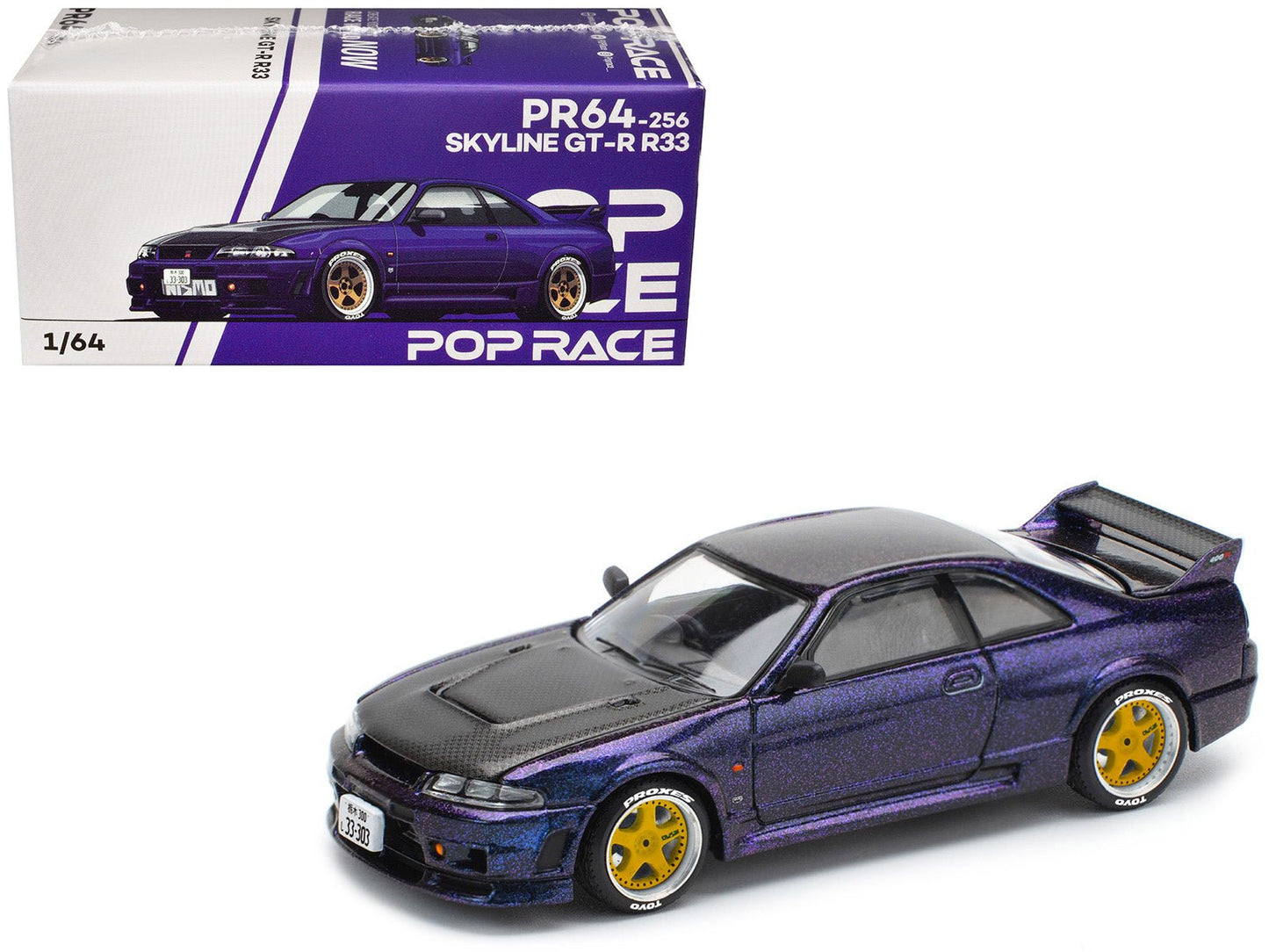 Skyline GT-R (R33) RHD (Right Hand Drive) Midnight Purple Metallic with Carbon Hood 1/64 Diecast Model Car by Pop Race  free shipping USA