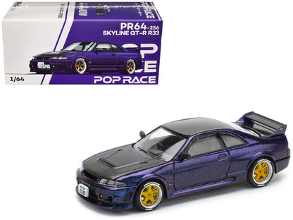 Skyline GT-R (R33) RHD (Right Hand Drive) Midnight Purple Metallic with Carbon Hood 1/64 Diecast Model Car by Pop Race  free shipping USA