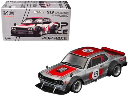 Skyline GT-R V8 Drift "Hakosuka" RHD (Right Hand Drive) #6 Silver Metallic with Red Stripes "APA XPO 2025 Exclusive" 1/64 Diecast Model Car by Pop Race  free shipping USA