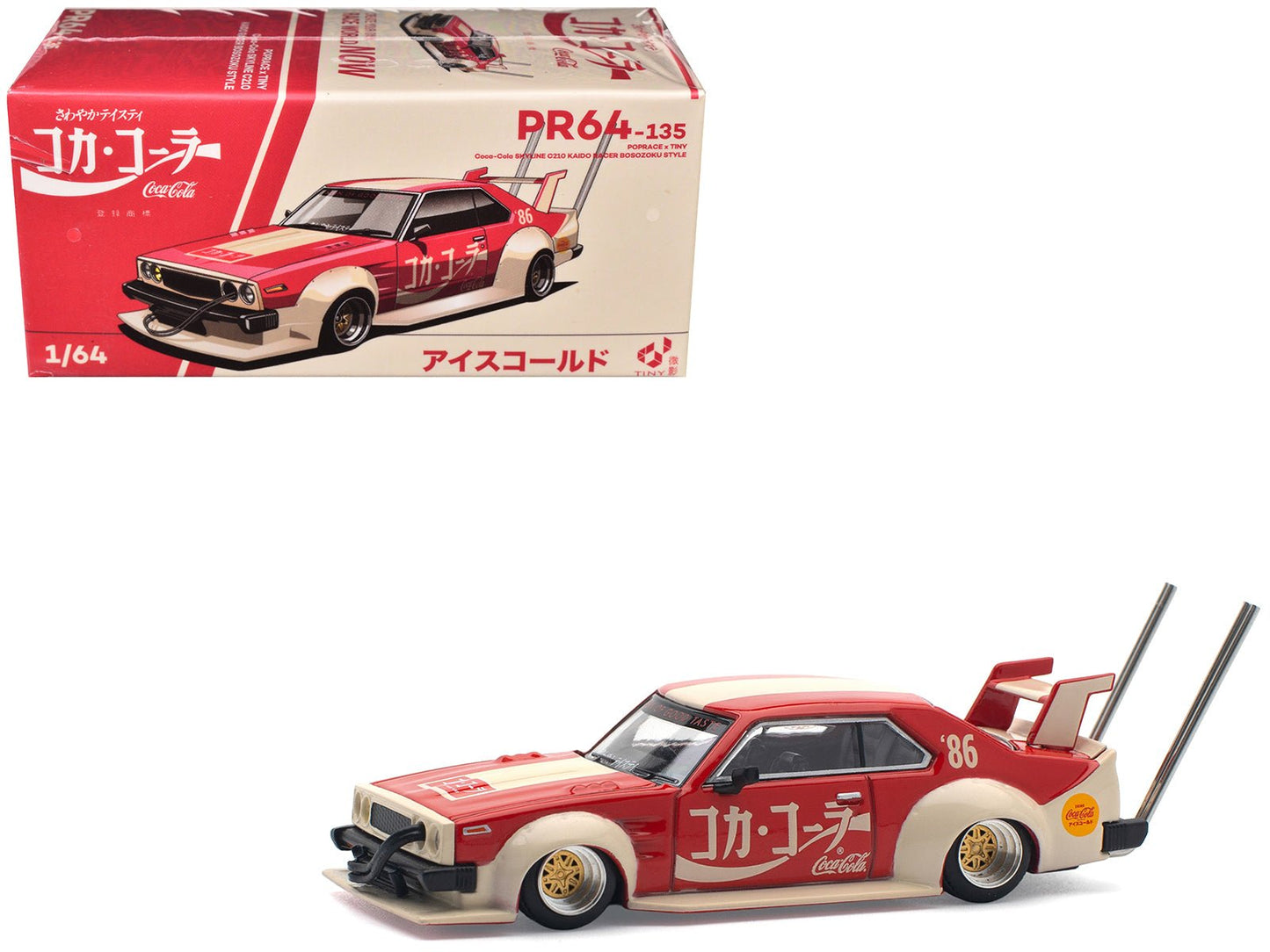 Skyline GT-R V8 Drift "Hakosuka" RHD (Right Hand Drive) "Coca-Cola (Japan)" Red and Cream 1/64 Diecast Model Car by Pop Race  free shipping USA