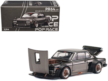 Skyline GT-R V8 Drift "Hakosuka" RHD (Right Hand Drive) Dark Chrome 1/64 Diecast Model Car by Pop Race  free shipping USA