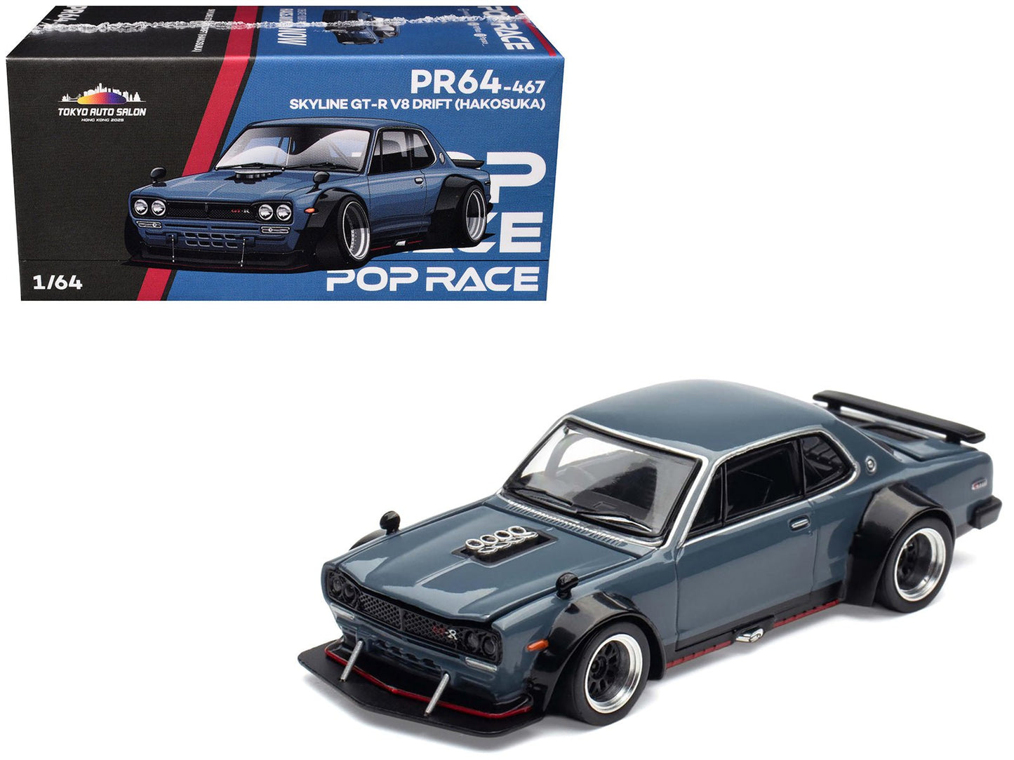 Skyline GT-R V8 Drift "Hakosuka" RHD (Right Hand Drive) Gray "Tokyo Auto Salon Hong Kong 2025" Special Edition 1/64 Diecast Model Car by Pop Race  free shipping USA