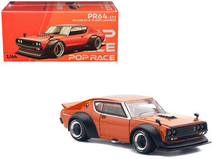 Skyline GT-R V8 Drift "Kenmeri" RHD (Right Hand Drive) Orange Metallic 1/64 Diecast Model Car by Pop Race  free shipping USA