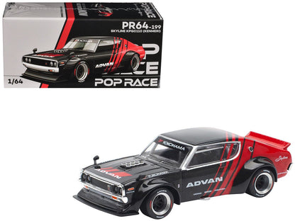Skyline KPGC110 "Kenmeri" RHD (Right Hand Drive) "ADVAN" Black and Red 1/64 Diecast Model Car by Pop Race  free shipping USA