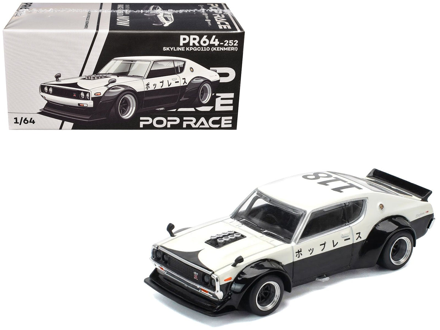 Skyline KPGC110 "Kenmeri" RHD (Right Hand Drive) "Japan National Police Agency Livery" Black and White 1/64 Diecast Model Car by Pop Race  free shipping USA