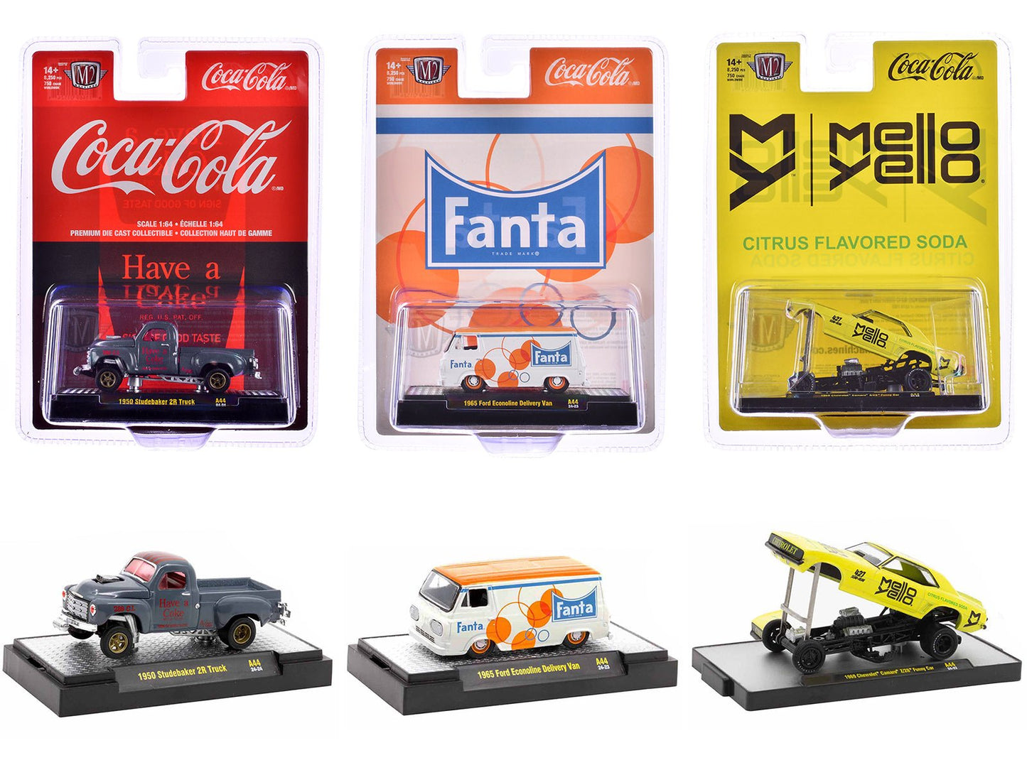 "Sodas" Set of 3 pieces Release 44 Limited Edition to 8250 pieces Worldwide 1/64 Diecast Model Cars by M2 Machines  free shipping USA
