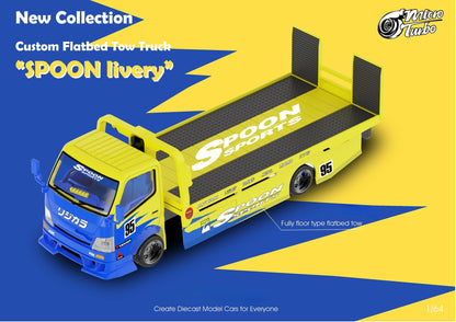 MicroTurbo Hino 300 Custom Flatbed Tow Truck Spoon Livery 1:64