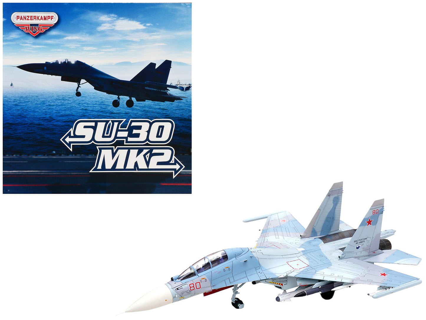 Sukhoi Su-30M2 Flanker-C Fighter Aircraft #80 "Russian Air Force" "Wing" Series 1/72 Diecast Model by Panzerkampf  free shipping USA