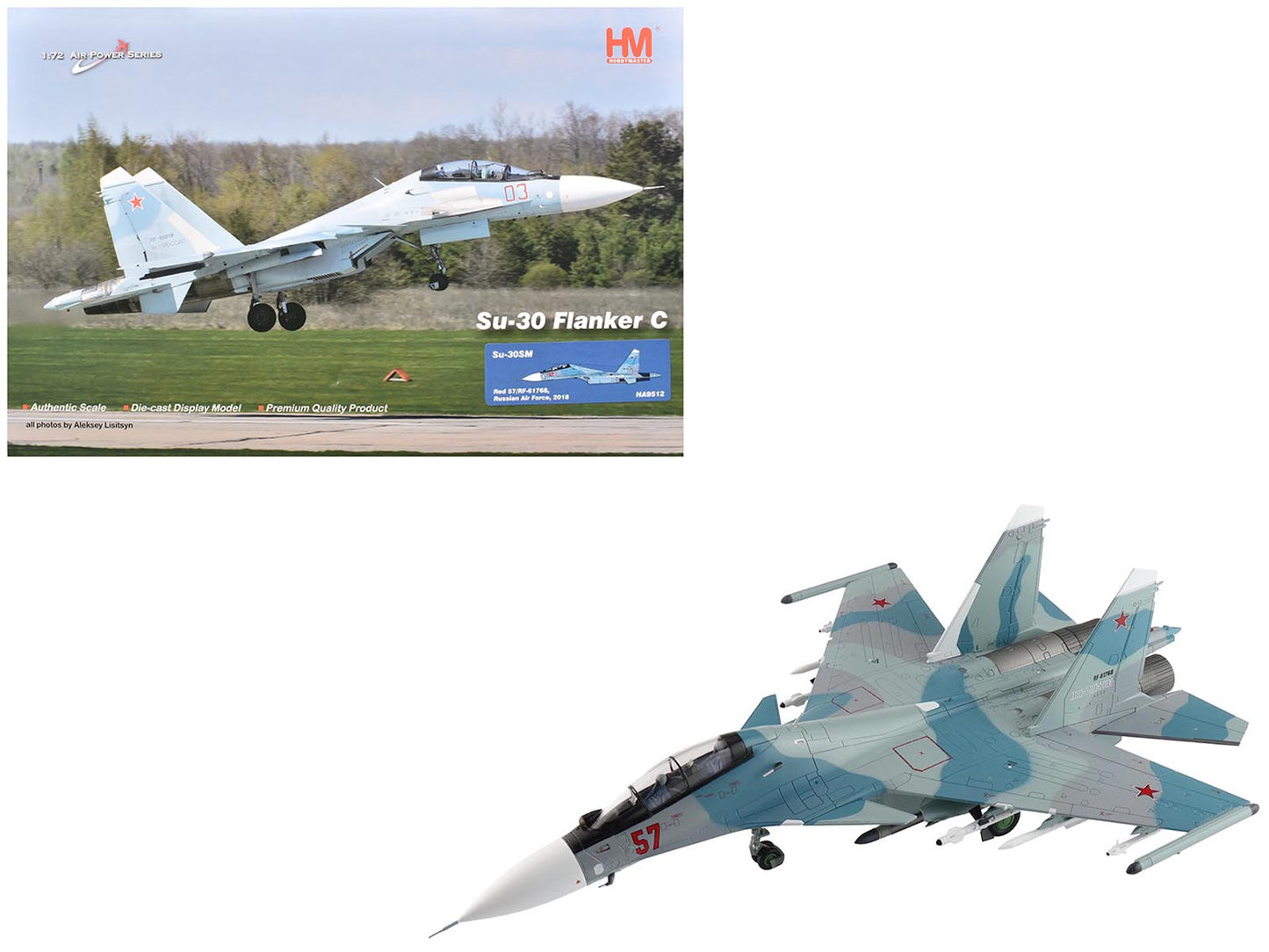 Sukhoi Su-30SM Flanker C Fighter Aircraft "Red 57 RF-61768" (2018) Russian Air Force "Air Power Series" 1/72 Diecast Model by Hobby Master  free shipping USA