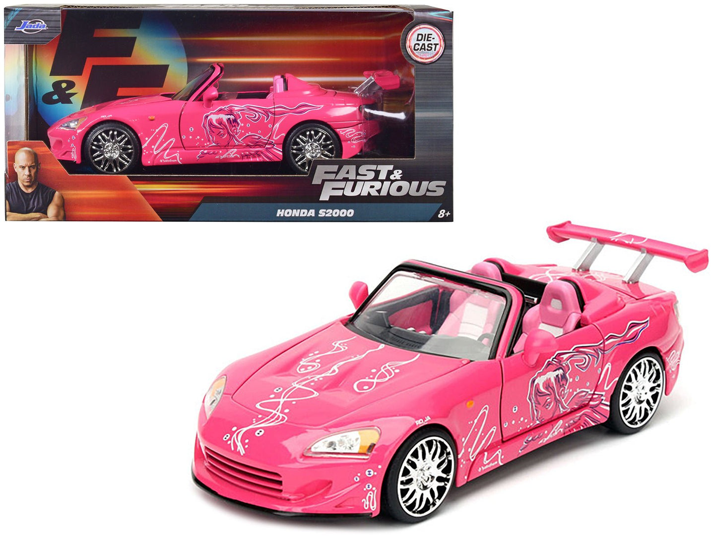 Suki's 2001 Honda S2000 Convertible Pink with Graphics "Fast & Furious" Movie 1/24 Diecast Model Car by Jada  free shipping USA