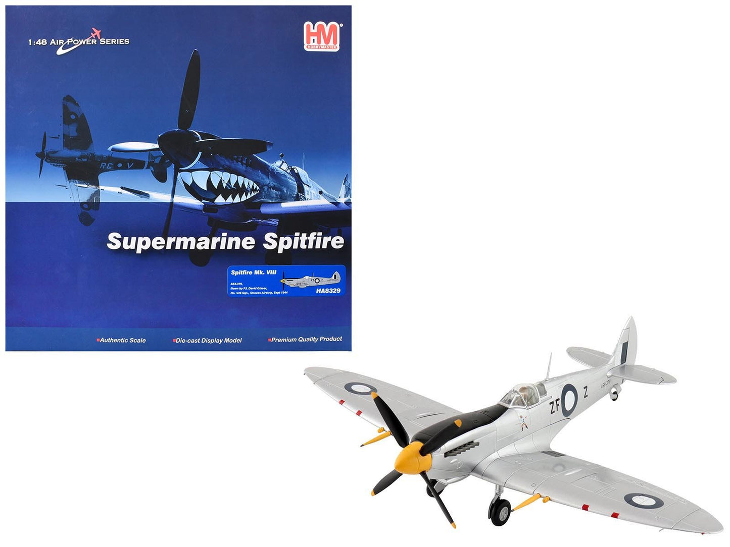 Supermarine Spitfire Mk VIII Fighter Aircraft "A53-379 Flight Lieutenant David Glaser No. 549 Squadron Strauss Airstrip" (1944) Royal Australian Air Force "Air Power Series" 1/48 Diecast Model by Hobby Master  free shipping USA