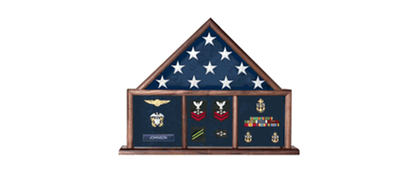 Memorial Flag Case, Three Bay shadow box perfect size case for a your mantle, holds 3'x5' flag a ample amount of memorabilia.