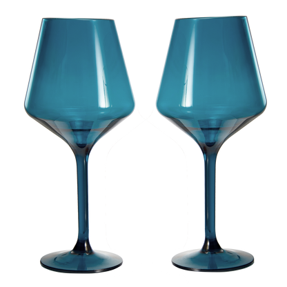 Floating Wine Glasses for Pool - Set of 2-15 OZ Shatterproof Poolside Wine Glasses, Tritan Plastic Reusable, Beach Outdoor Cocktail, Wine, Champagne, Water Glassware Spring Summer (Muted Blue) by The Wine Savant