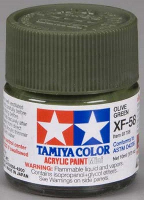 Tamiya 81758 Acrylic Mini Airbrush Paint Glass Jar XF-58 Olive Green 1/3 oz