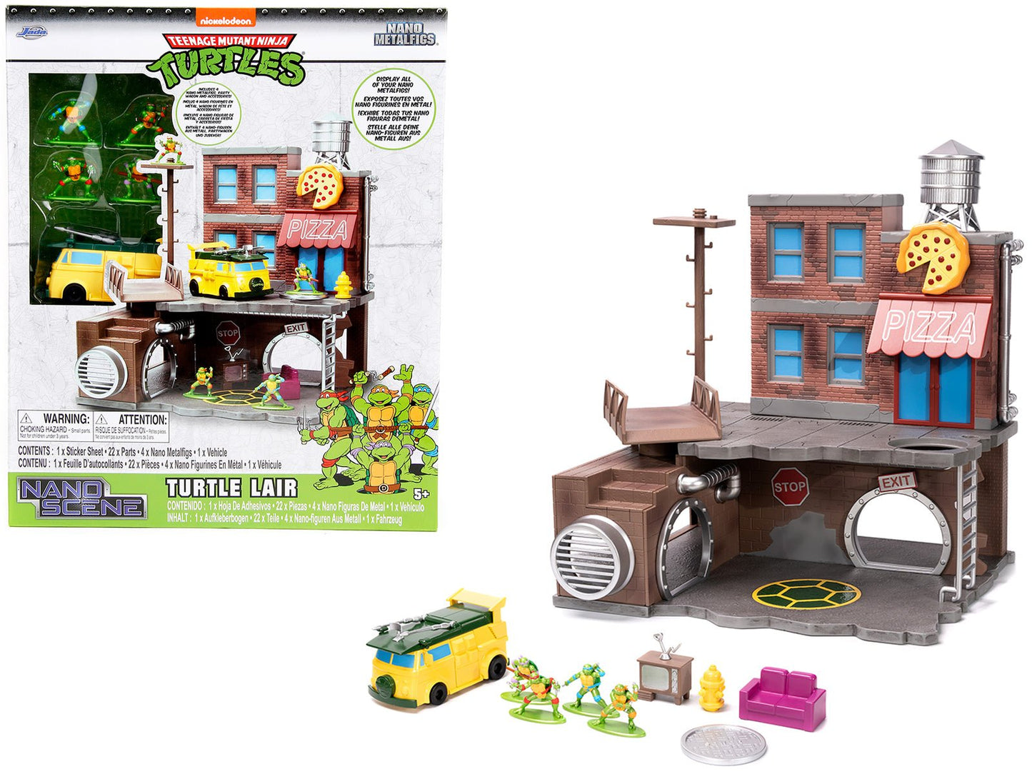 "Teenage Mutant Ninja Turtles" Turtle Lair Diorama Set with Figures and Party Wagon "Nano Scene" Series Model by Jada  free shipping USA