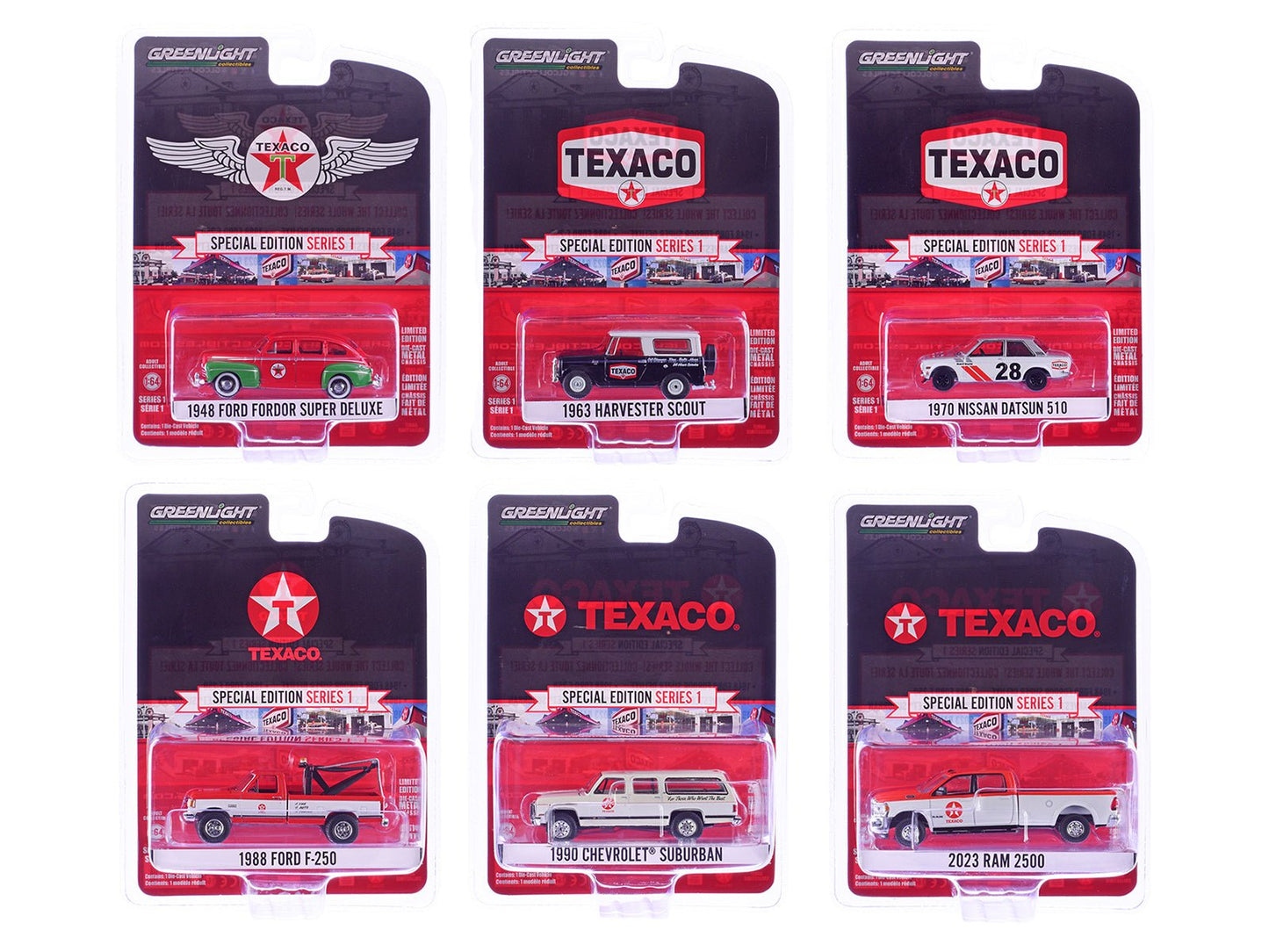 "Texaco Special Edition" Series 1 Set of 6 pieces 1/64 Diecast Model Cars by Greenlight  free shipping USA