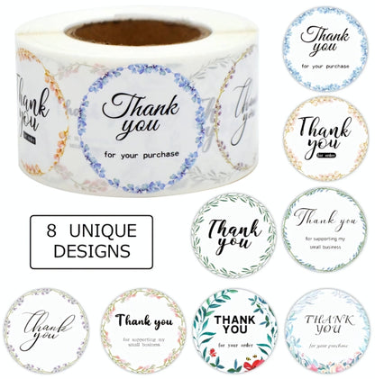 Thank You Stickers 1.5 inch 500 Count Per Roll Colorful Round Shipping Supplies