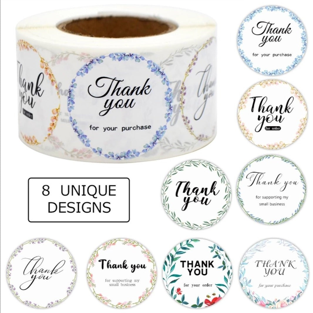 Thank You Stickers 1.5 inch 500 Count Per Roll Colorful Round Shipping Supplies