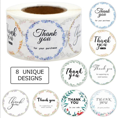 Thank You Stickers 1.5 inch 500 Count Per Roll Colorful Round Shipping Supplies