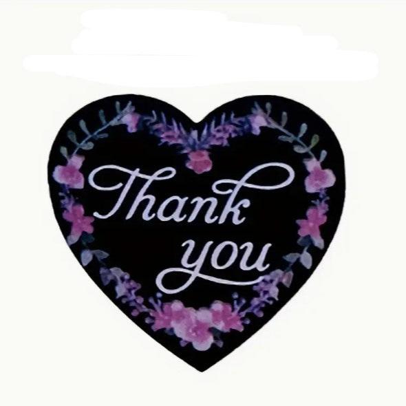 Thank You Stickers 1.5 inch 500 Count Per Roll Pink Flowers Heart Shaped Shipping Supplies
