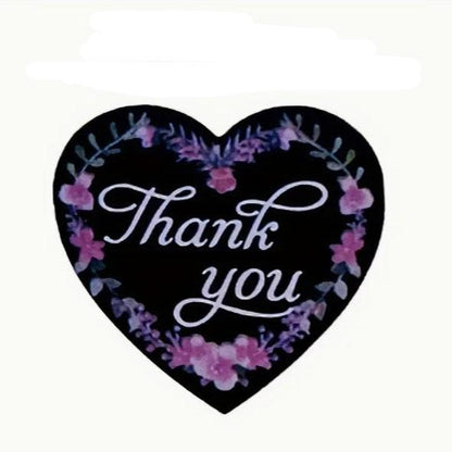 Thank You Stickers 1.5 inch 500 Count Per Roll Pink Flowers Heart Shaped Shipping Supplies