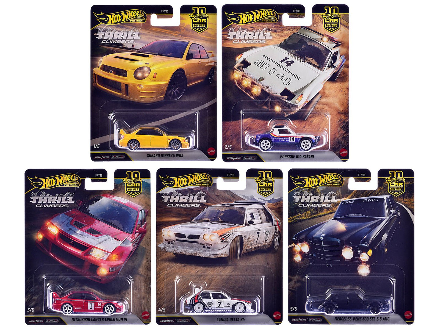 "Thrill Climbers" 5 piece Set "Car Culture 10th Anniversary" 2025 Series Q Diecast Model Cars by Hot Wheels  free shipping USA