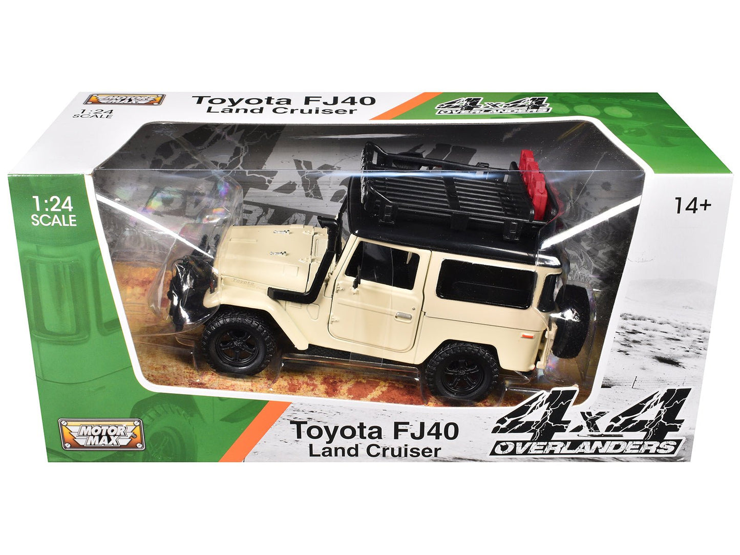 Toyota FJ40 Land Cruiser Beige "4x4 Overlanders" Series 1/24 Diecast Model Car by Motormax  free shipping USA