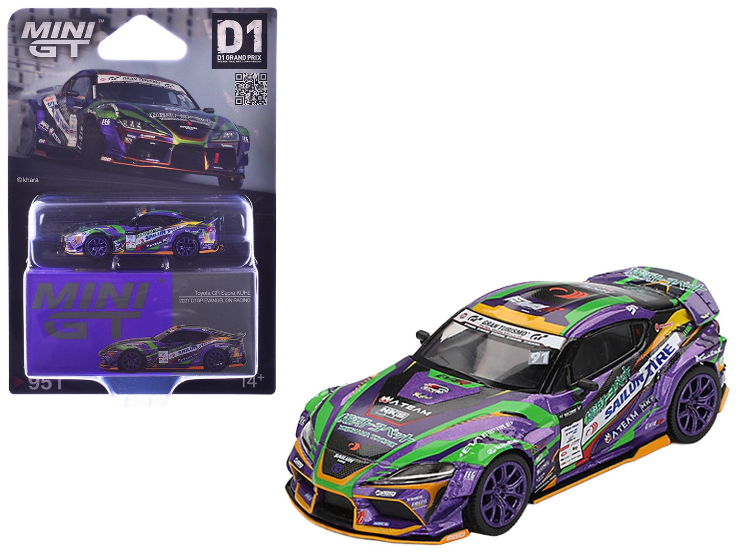 Toyota GR Supra KUHL RHD (Right Hand Drive) #91 Shingo Hatanaka "Evangelion Racing" "D1 Grand Prix" (2021) Limited Edition 1/64 Diecast Model Car by Mini GT  free shipping USA