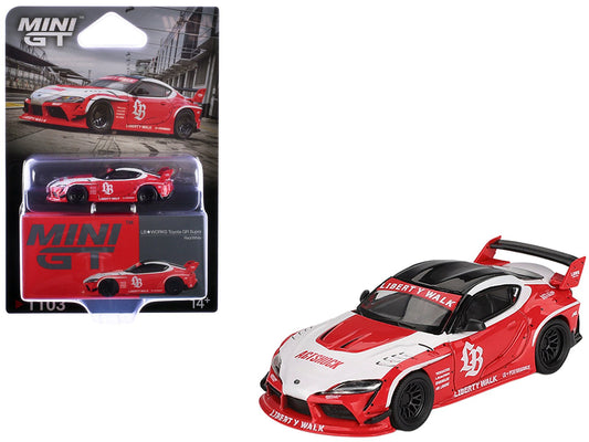 Toyota GR Supra "LB-Works" Red with White Stripes and Black Top Limited Edition 1/64 Diecast Model Car by Mini GT  free shipping USA