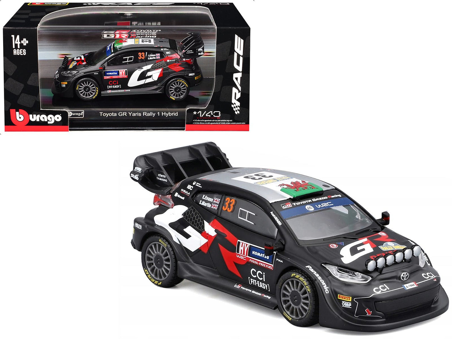 Toyota GR Yaris Rally1 Hybrid #33 Elfyn Evans - Scott Martin "Toyota Gazoo Racing WRT" "World Rally Championship" (2024) "Race" Series 1/43 Diecast Model Car by Bburago  free shipping USA