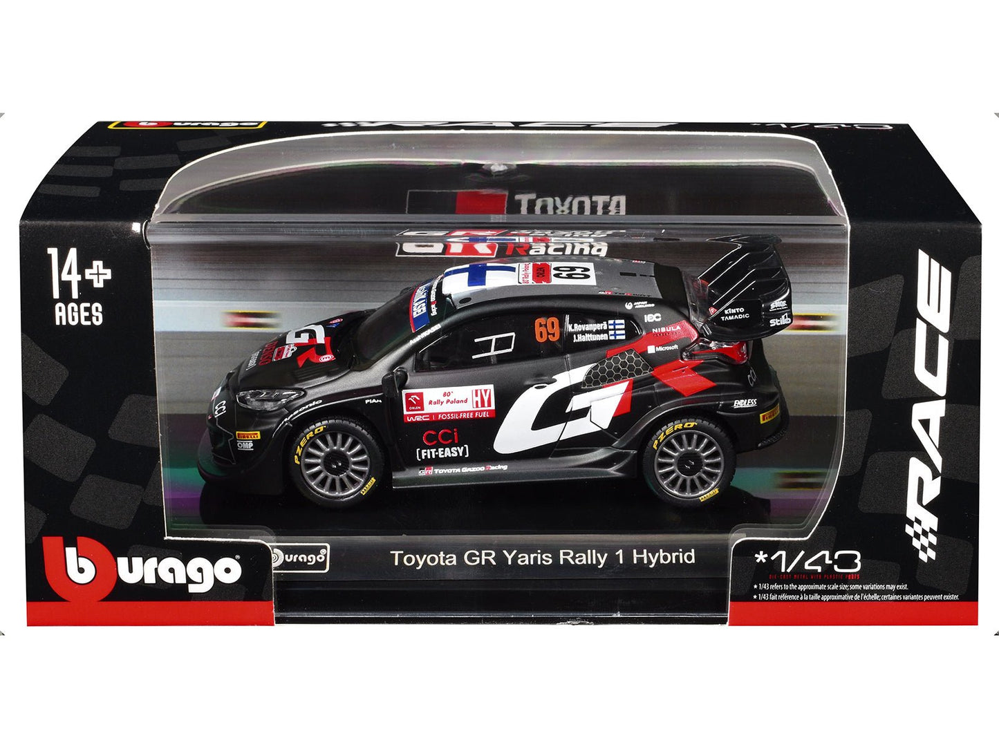 Toyota GR Yaris Rally1 Hybrid #69 Kalle Rovanpera - Jonne Halttunen "Toyota Gazoo Racing WRT" "World Rally Championship" (2024) "Race" Series 1/43 Diecast Model Car by Bburago  free shipping USA