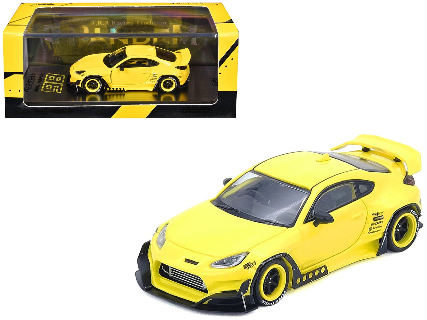 Toyota GR86 "Pandem" RHD (Right Hand Drive) Yellow 1/64 Diecast Model Car by Inno Models  free shipping USA