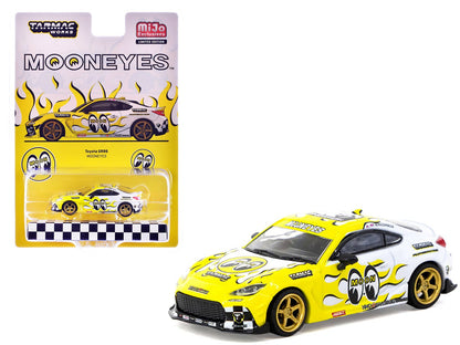 Toyota GR86 RHD (Right Hand Drive) "MoonEyes" White with Yellow Flames and Graphics "Global64" Series 1/64 Diecast Model by Tarmac Works  free shipping USA