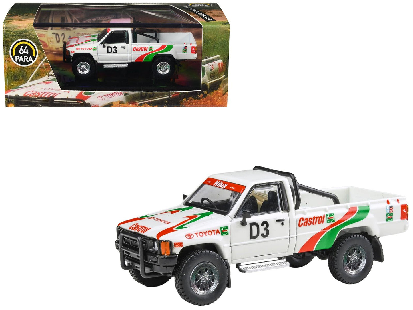 Toyota Hilux Pickup Truck #D3 "Castrol" White with Graphics "Rustenburg 400 Rally" (1995) 1/64 Diecast Model Car by Paragon Models  free shipping USA