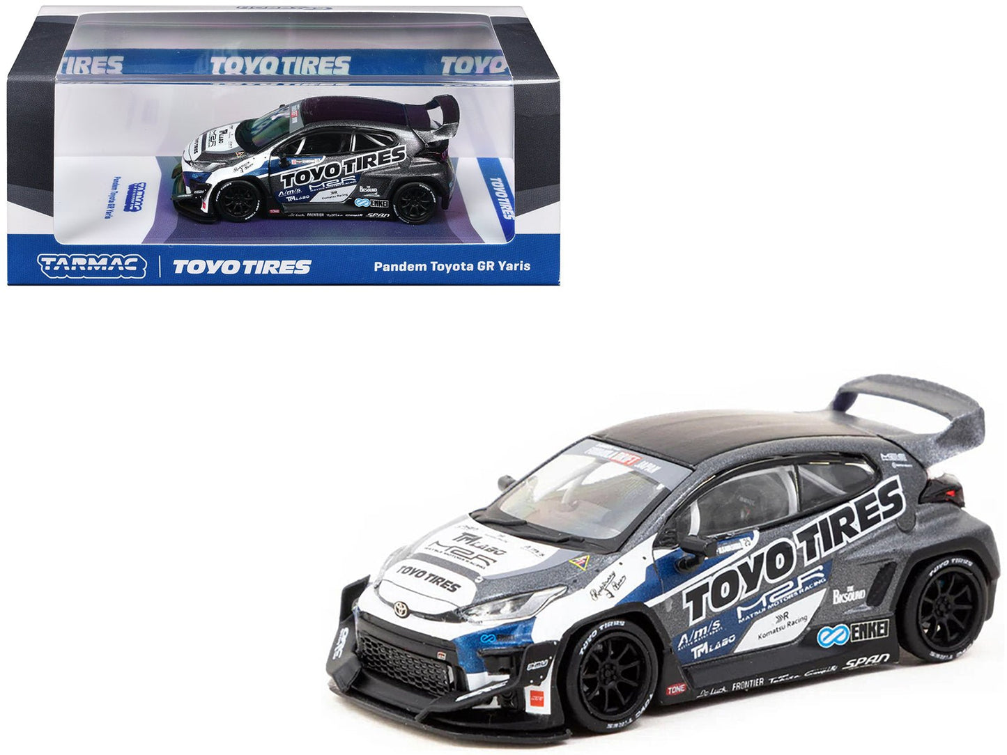 Toyota Pandem GR Yaris RHD (Right Hand Drive) "Toyo Tires" Gray Metallic with Graphics "Hobby64" Series 1/64 Diecast Model Car by Tarmac Works  free shipping USA