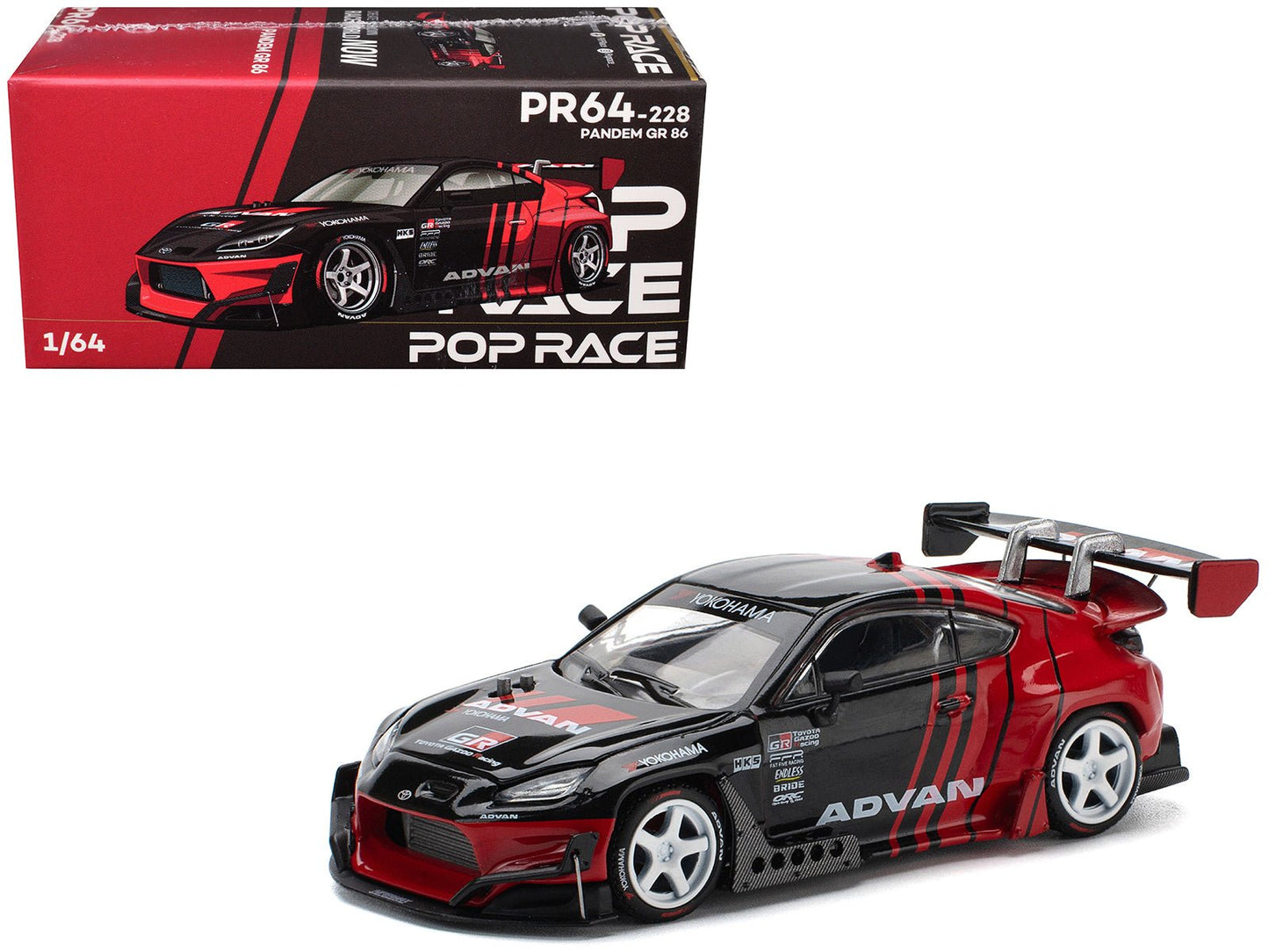 Toyota Pandem GR86 "Advan" Black and Red with Graphics 1/64 Diecast Model Car by Pop Race  free shipping USA