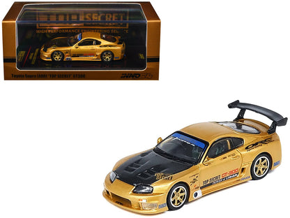 Toyota Supra (A80) "Top Secret" GT300 RHD (Right Hand Drive) Gold Metallic with Carbon Hood 1/64 Diecast Model Car by Inno Models  free shipping USA