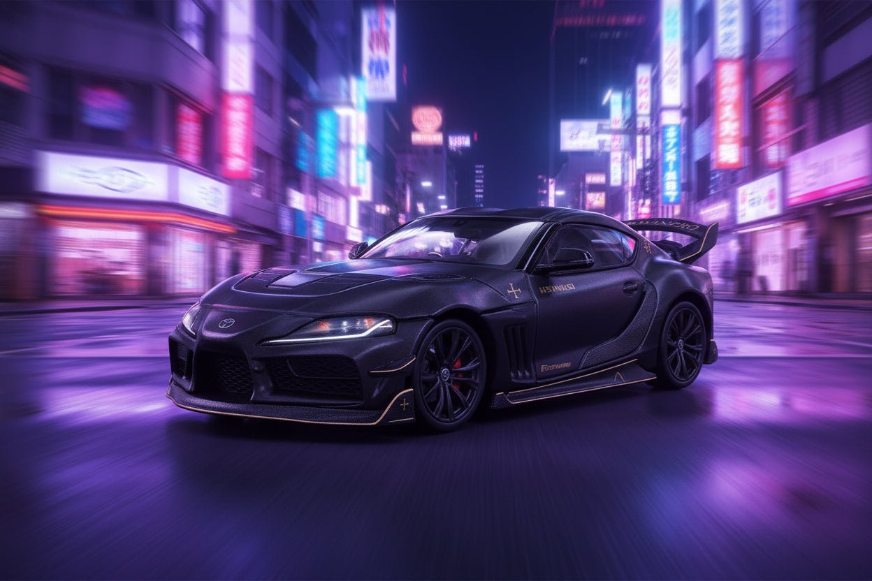Toyota Supra DarwinPro Black with Gold Accents "Enigma Exclusive Edition" 1/64 Diecast Model Car by Pop Race  free shipping USA