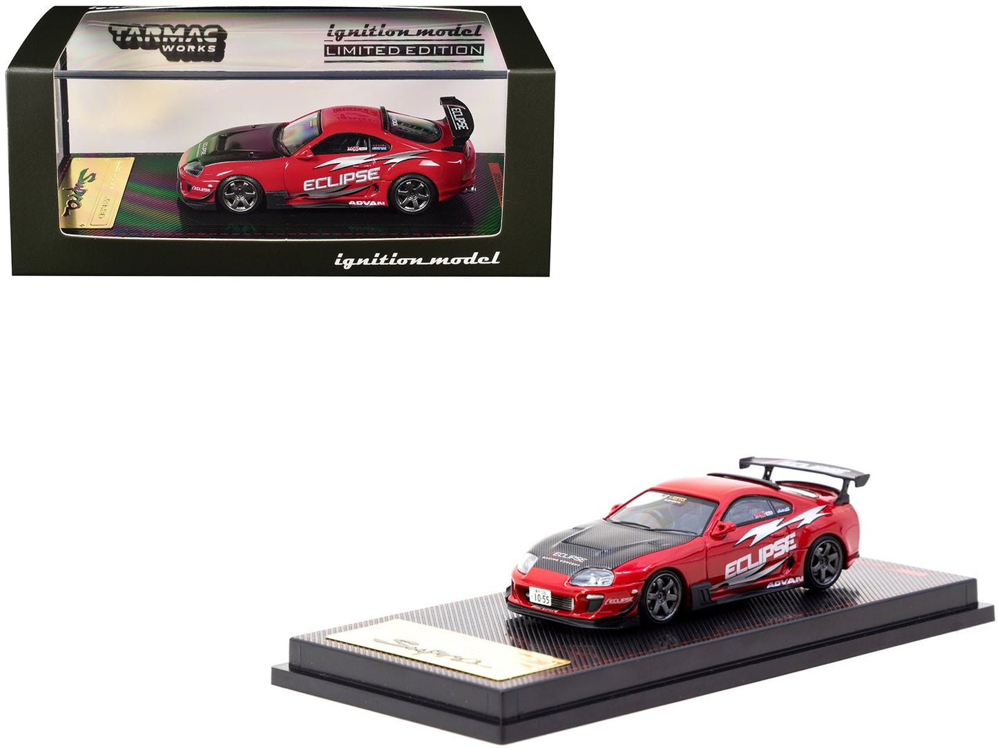 Toyota Supra (JZA80) RZ RHD (Right Hand Drive) "Eclipse Racing Concept" Red with Carbon Hood 1/64 Diecast Model Car by Ignition Model  free shipping USA