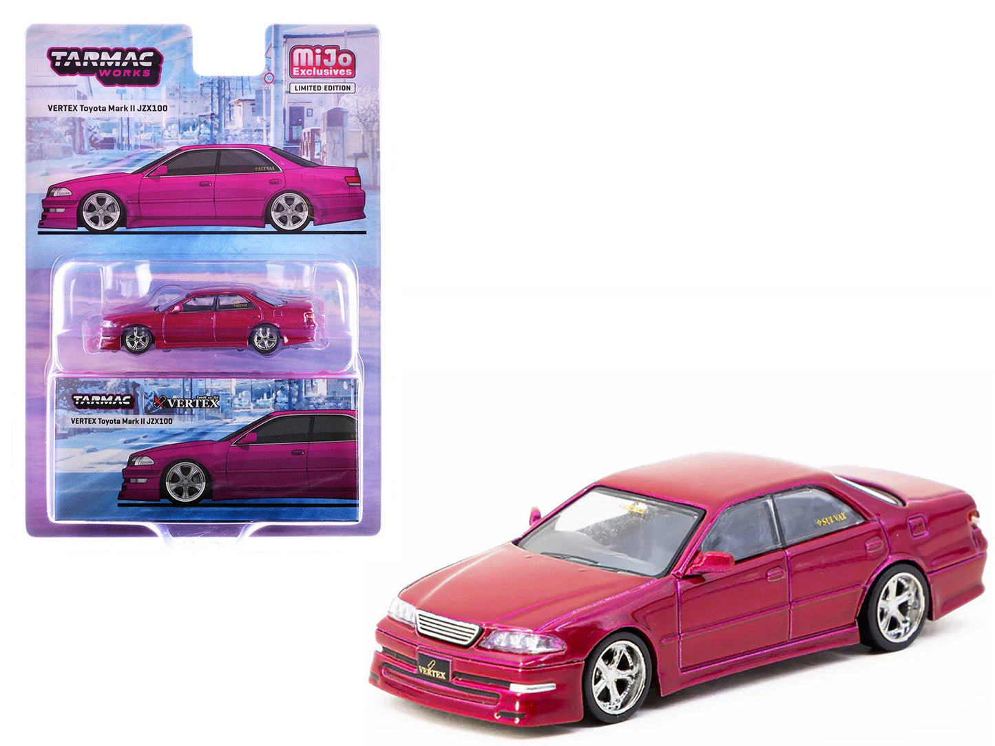 Toyota Vertex Mark II JZX100 RHD (Right Hand Drive) Hot Pink Metallic "Global64" Series 1/64 Diecast Model by Tarmac Works  free shipping USA