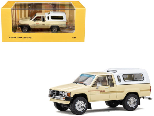 Toyota XtraCab SR5 4x4 Pickup Truck Beige with White Camper Shell "DiecastTalk Exclusive" Limited Edition to 1008 pieces Worldwide 1/64 Diecast Model Car by GCD  free shipping USA