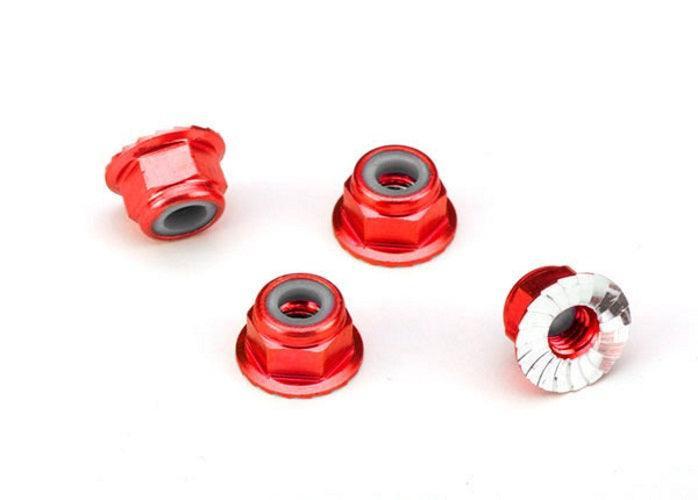 Traxxas 1747A Nuts Aluminum Flanged Serrated (4mm) (Red-Anodized) (4)