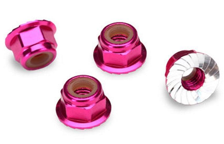 Traxxas Nuts Aluminum Flanged Serrated (4mm) (Pink-Anodized) 1/16 E-Revo Jato
