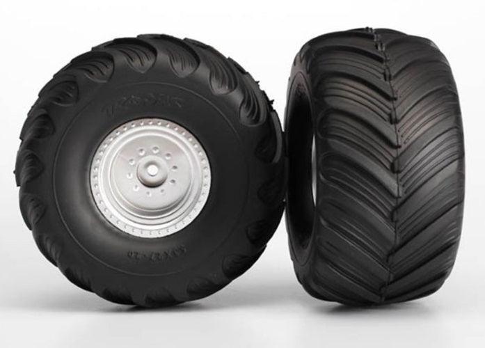 Traxxas 3665X Tires and Chrome Wheels (2) Nitro Rear Electric Front (2)