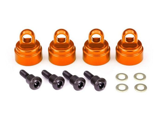 Traxxas 3767T aluminum Orange Shock Cpas (4) Slash Rushter Bandit