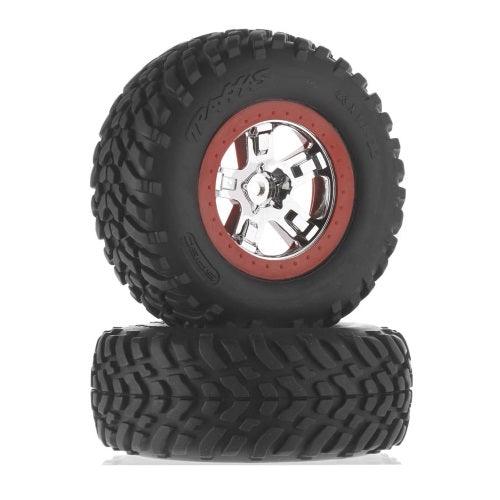 Traxxas 5887 Mounted Tire SCT / Chrome Wheel Set (2) 1/10 Scale