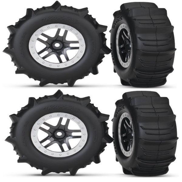 Traxxas 5891 Mounted Paddle Tires / Chrome Wheels (4) Slash 4x4 / 4WD